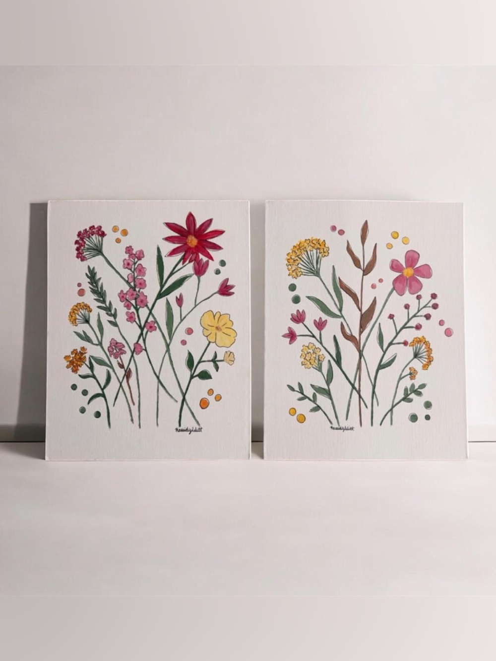 Floral Botanical Art Set - Pink, Yellow & Green